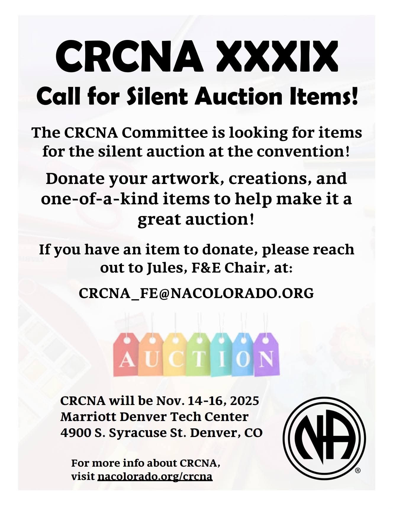 CRCNA 39 Call for Silent Auction Items